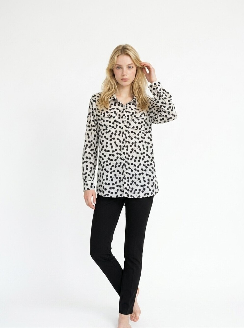Karl Lagerfeld White Button-Up Shirt with Classic Black And White Sunglass Print